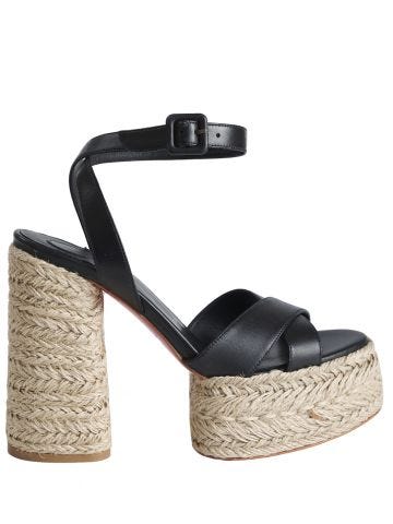 Leather and jute platform sandals