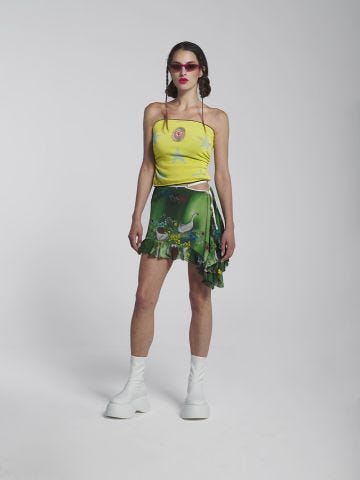 Multicoloured asymmetric skirt with animal print