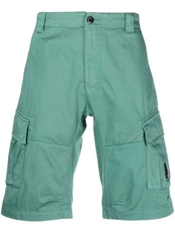 Aqua green cargo shorts with lens motif