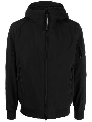 Black hooded windbreaker jacket
