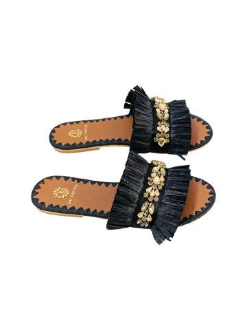 Semira black raffia slippers with stones