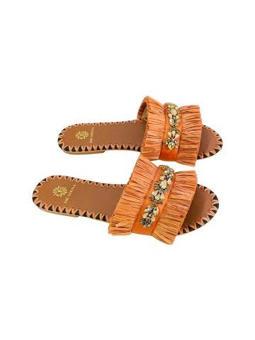Semira orange raffia slippers with stones