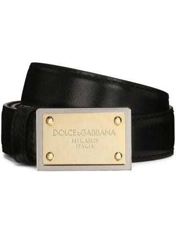 Black belt with gold logo buckle