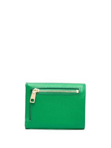Compact green wallet with logo plaque