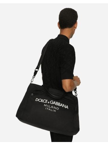 Black nylon duffle bag with rubberised logo