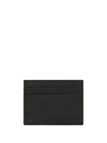 Black card holder with silver logo plaque