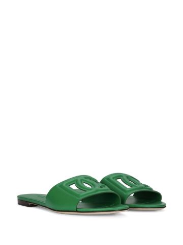 Green leather logo-embossed low sandals