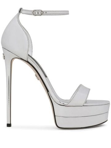 Silver sandals with high heel and platform
