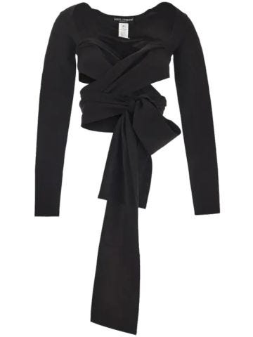 Black top tied with drape