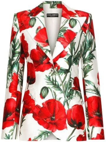 Single-breasted blazer with poppy print