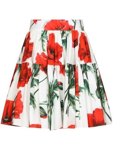 Flared skirt with poppy print