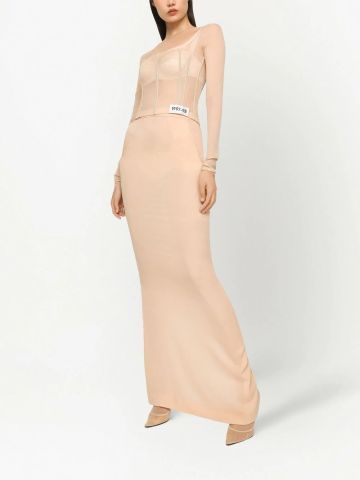 Nude long skirt with back slit