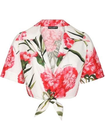 Short-sleeved crop shirt with flower print