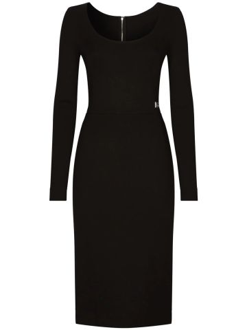 Black midi dress with logo plaque