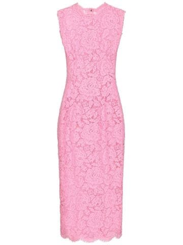 Sleeveless pink lace midi dress