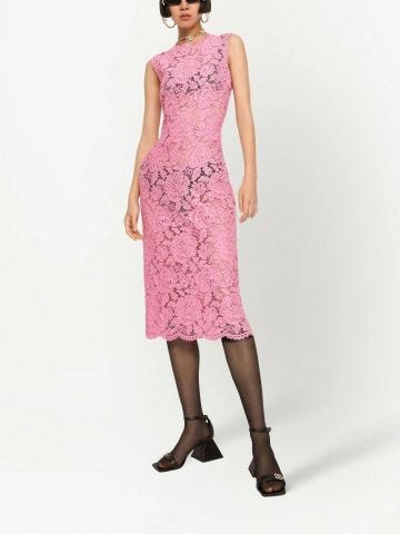 Sleeveless pink lace midi dress