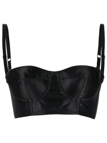 Short black satin and marquisette bustier