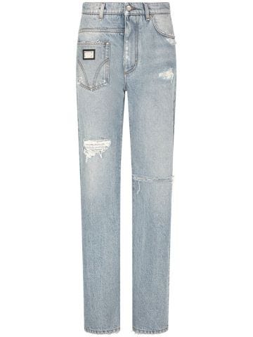 Straight jeans with a worn effect