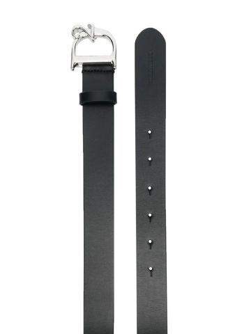 Cintura nera con placca logo argento