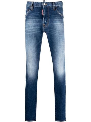 Jeans slim blu con effetto schiarito