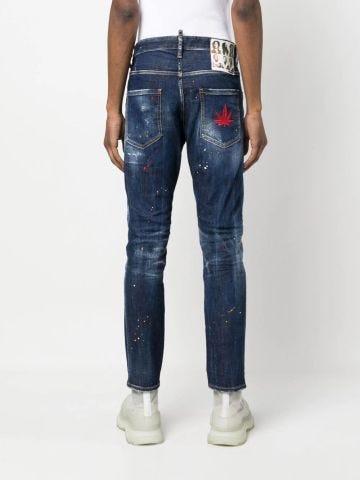 Straight jeans with patent leather print