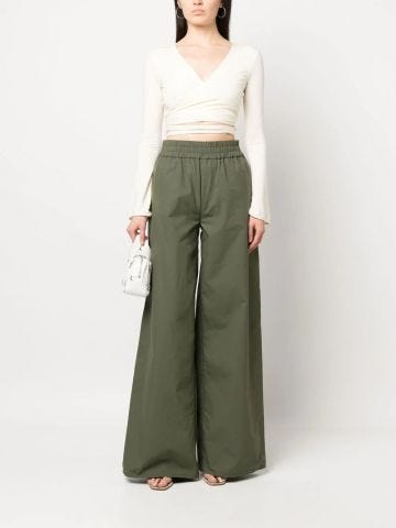 Green wide-leg trousers with appliqué