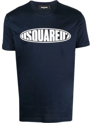 T-shirt blu con stampa logo