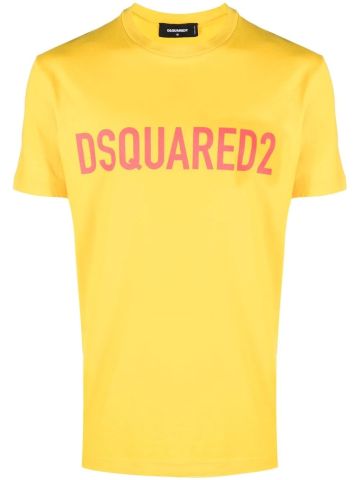 T-shirt girocollo gialla con logo