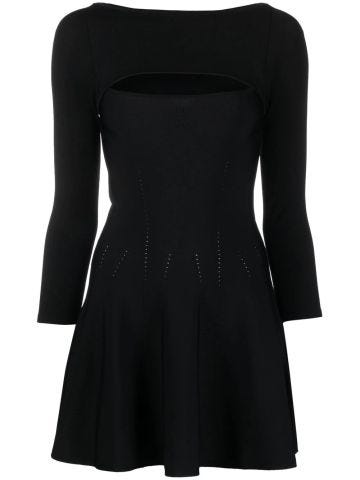 Short black knit dress with flounces