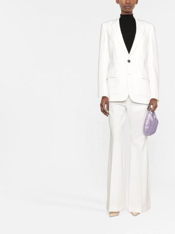 White tailored suit with wide-leg trousers