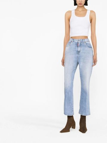 Blue crop flared high-waisted jeans