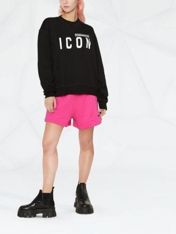 Black crewneck sweatshirt with Icon print