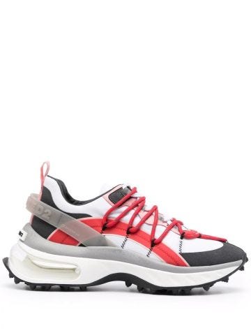 Sneakers with red lace-up panel design