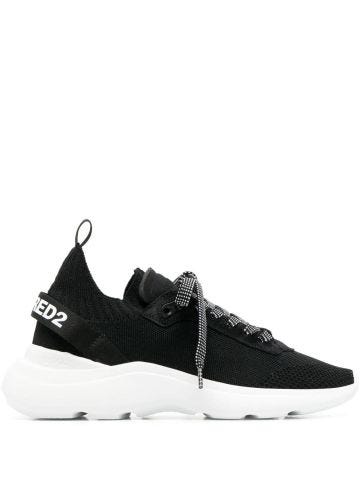 Black fabric trainers with logo on the heel