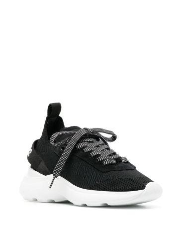 Black fabric trainers with logo on the heel
