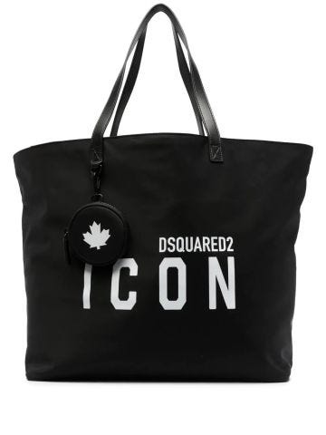 Black tote bag with Icon logo print