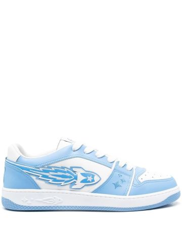 EJ Rocket white and blue leather trainers with logo