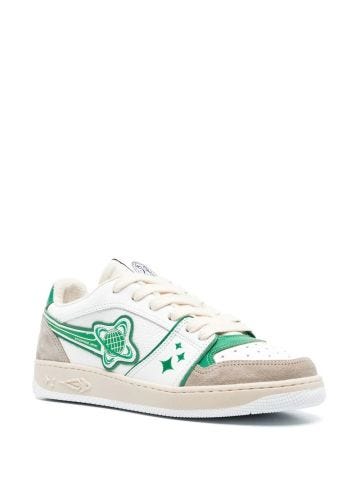 EJ Planet white suede trainers with green logo