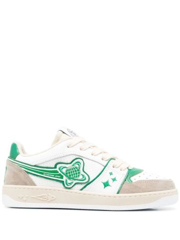 White EJ Planet Low trainers with green logo