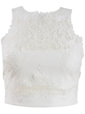 Top cropped bianco in pizzo