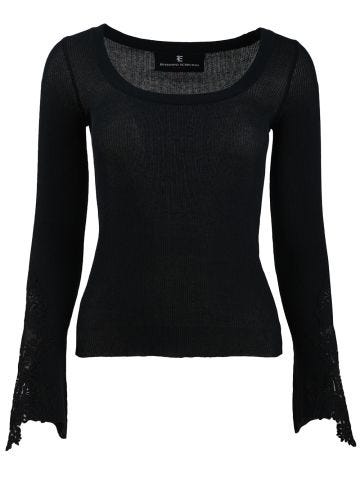 Black ribbed jersey with lace on sleeves