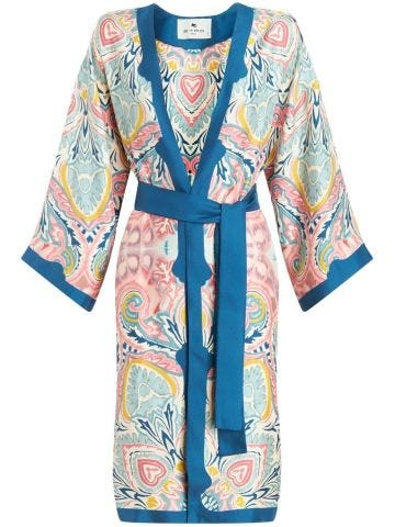 Kimono in seta multicolore con cintura