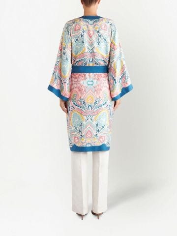 Kimono in seta multicolore con cintura