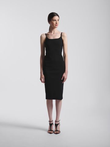 Black knitted fitted midi dress