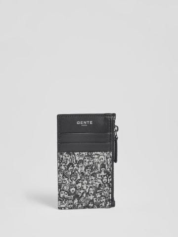Saffiano print card case with zipper