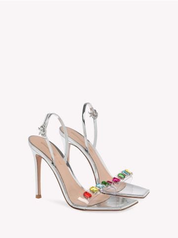Silver Ribbon Candy sandals with coloured crystals