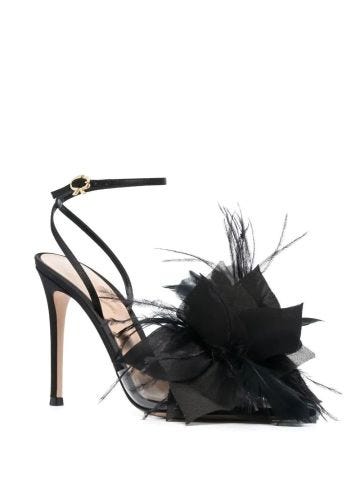 Black Ynez sandals embellished with feathers