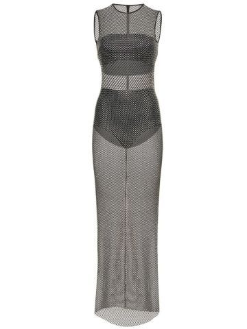 Black mesh long dress with decorations