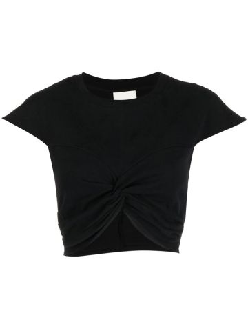 T-shirt nera crop arricciata