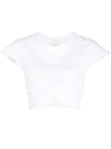 T-shirt bianca crop arricciata